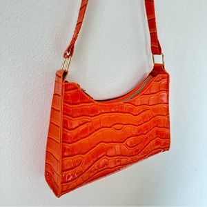 Brand NEW Crocodile Embossed Baguette Bag Shoulder Purse Orange